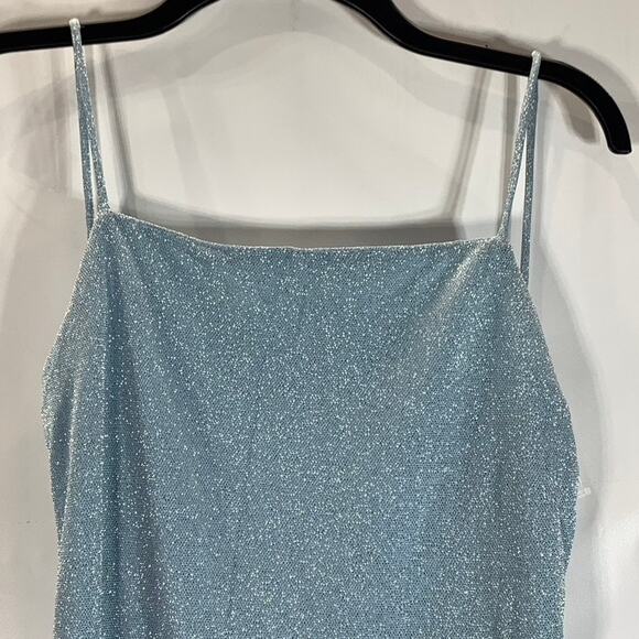 HUGO BUSCATI COLLECTION Women's Blue Shimmer Vintage Spaghetti Strap Dress SZ M - Picture 5 of 12